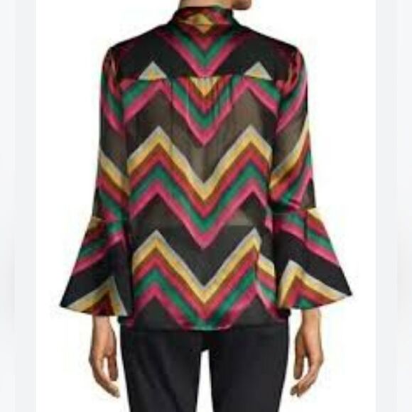 Alice & Olivia Silk Blend Multi Color Semi Sheer Long Sleeve Blouse Size… - Picture 2 of 10